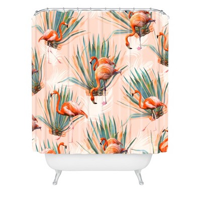 Marta Barragan Camarasa Flamingos with Cactus Shower Curtain Pink - Deny Designs