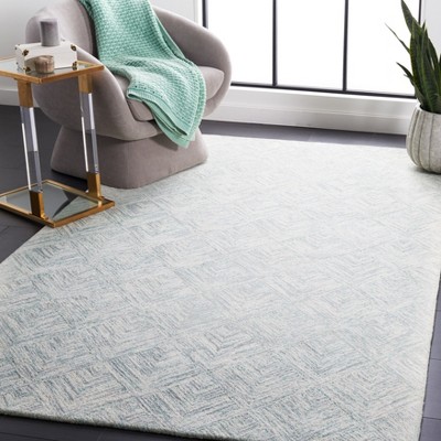 Grey and Turquoise Abstract Hand Tufted Wool Area Rug