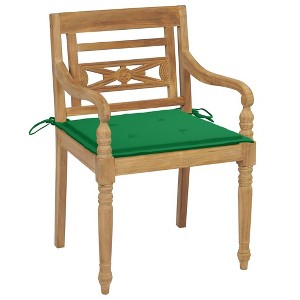 vidaXL Solid Teak Wood Batavia Chairs-Set of 4 with Green Cushions - Outdoor/Indoor Elegant Garden, Patio, Deck Seating, Comfortable Rustic Lounge - 1 of 4