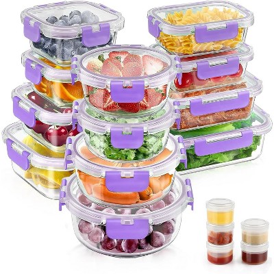 LunaLulinlk 34pcs Glass Food Storage Containers with Lids Set, Airtight Meal Prep Containers (17 Containers & 17 Lids), Purple