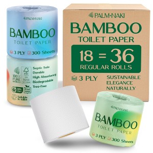 Palm Naki Bamboo Toilet Paper 3-Ply 300 Sheets/Roll, Strong & Absorbent, Gentle Tree-Free - 1 of 4