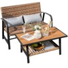 Tangkula Set of 2 Rattan Loveseat Coffee Table Set w/ Padded Back Seat Pillow Patio - 2 of 4