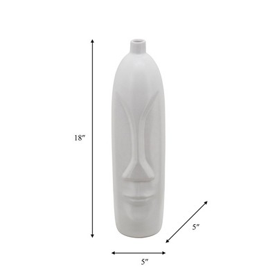 Eloise 18" White Ceramic Bouquet Vase with Abstract Face Design