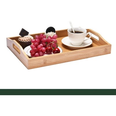 Set of 3 Natural Bamboo Serving Trays with Handles