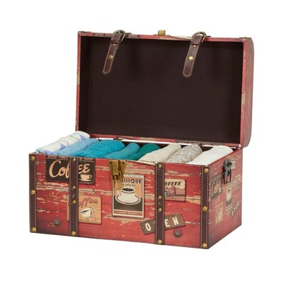 Medium Coffee Shop Decorative Storage Trunk with Leather Straps