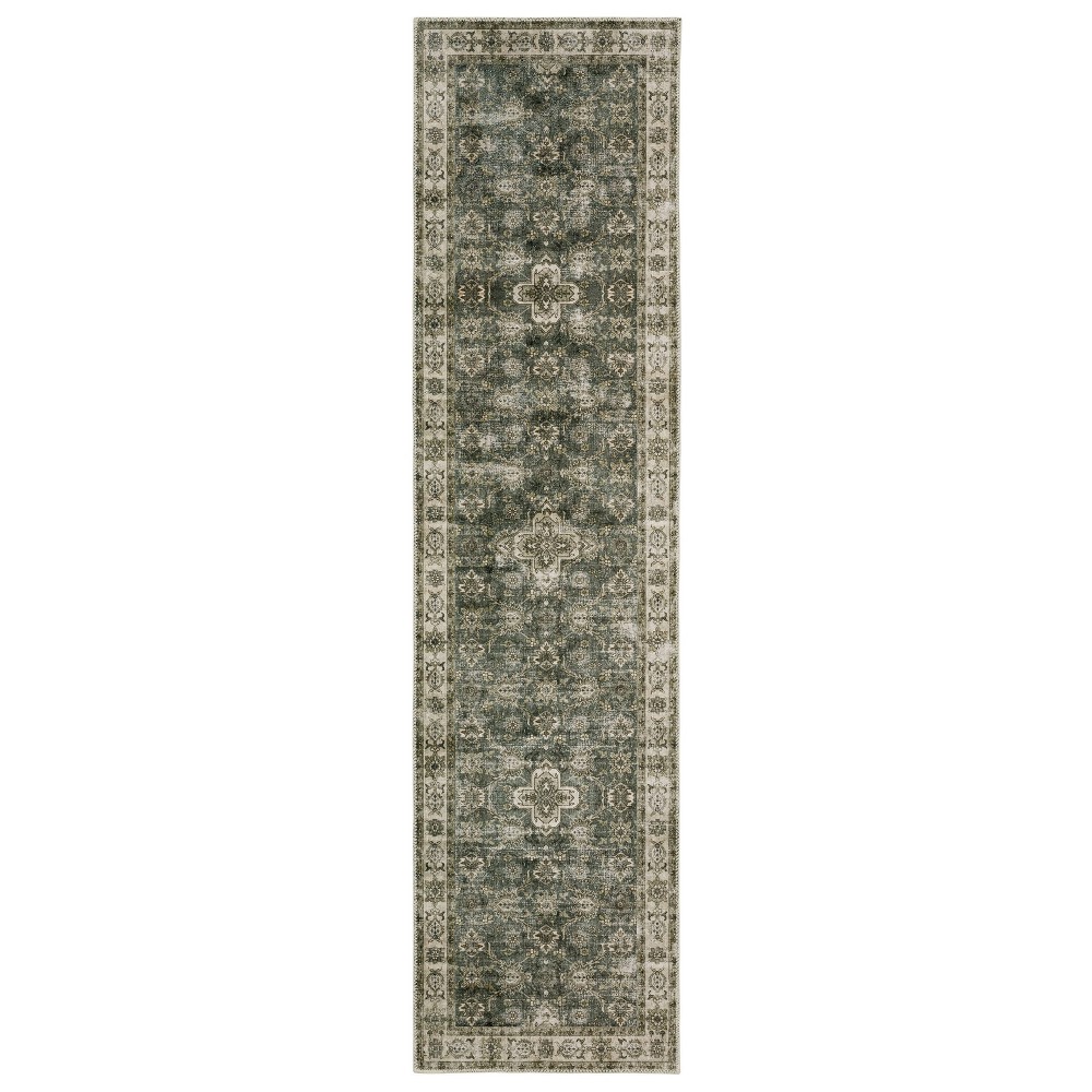 2'x8' Micah Washable Vintage Oriental Indoor Area Rug Beige/Brown - Captiv8e Designs
