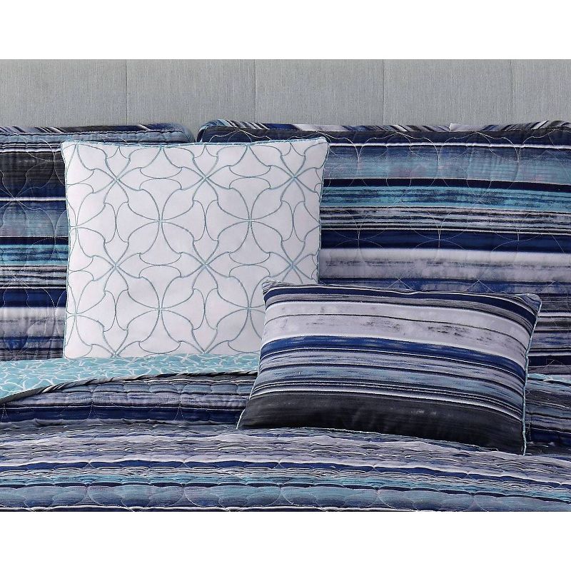 Full/Queen 5pc Hartley Stripe Quilt Set Blue - Geneva Home Fashion, 3 of 4
