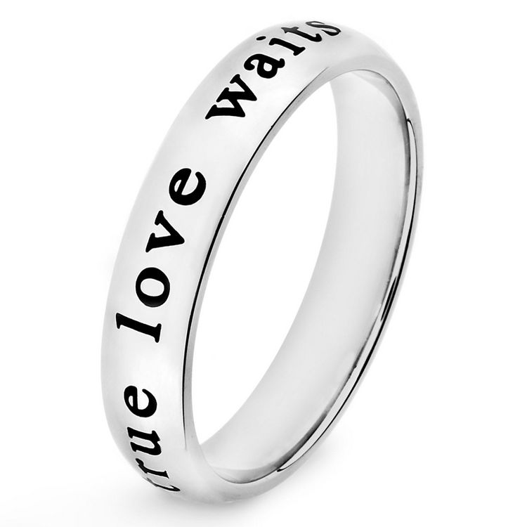 West Coast Jewelry Women's Polished 'True Love Waits' Steel Ring (4mm) - ELYA, 1 of 3