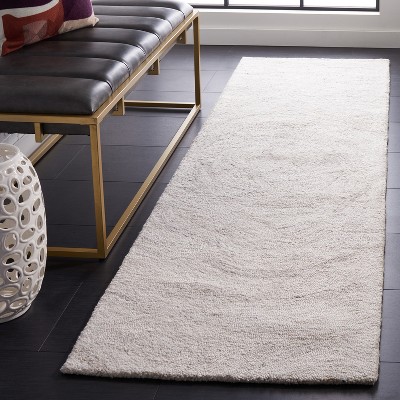 Abstract Light Grey and Beige Hand-Tufted Wool Runner Rug