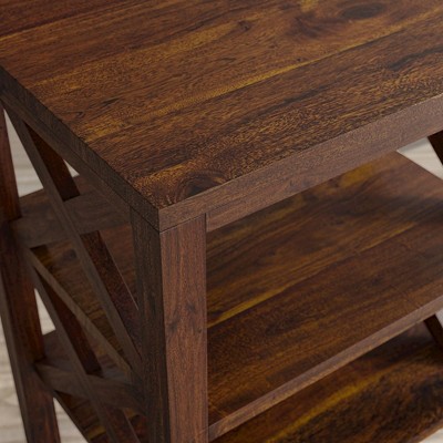 Transitional Solid Wood and Metal X-Side Accent Table in Brown