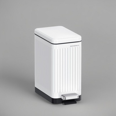 Slim White Stainless Steel Bathroom Trash Can with Soft Close Lid