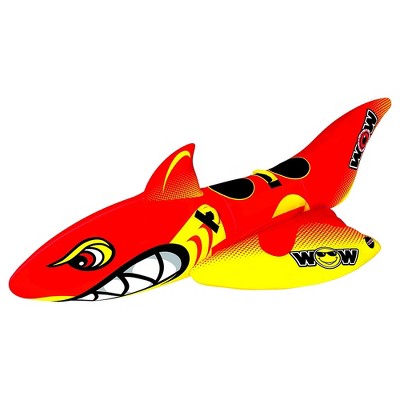 WOW Watersports 20-1040 Inflatable Big Shark Towable Stable 2 Person Entertaining Tube for Boating with Secure Seating and Webbed Foam Handles, Red