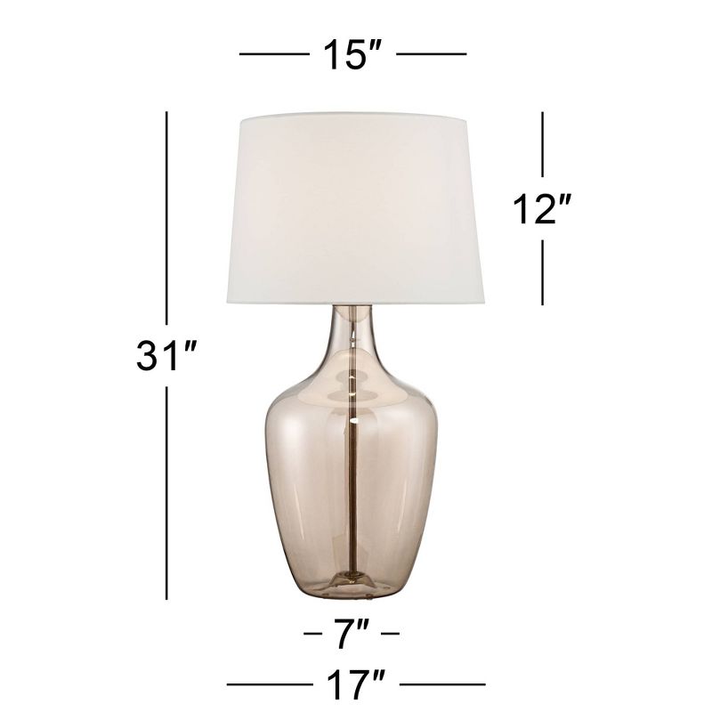 Possini Euro Design Ania Modern Table Lamp 31" Tall Clear Champagne Glass with Table Top Dimmer Off White Fabric Drum Shade for Bedroom Living Room, 5 of 6