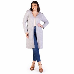 24seven Comfort Apparel Plus Size Knee Length Long Sleeve Hooded Womens Cardigan Shrug - 1 of 4