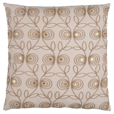 Beige Floral Cotton Throw Pillow (20"x20") - Rizzy Home