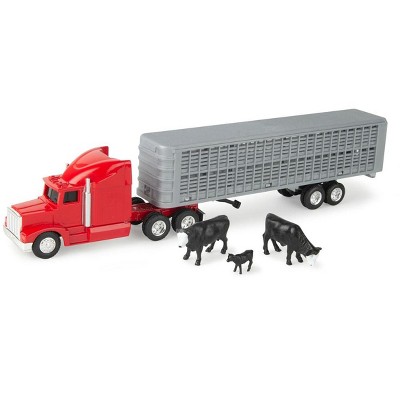 ERTL 1/64 Red Semi Truck with Cattle Trailer and Cattle, 47597