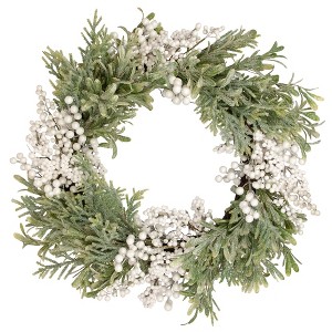 Northlight White Berry and Frosted Pine Christmas Wreath, 28-Inch, Unlit - 1 of 4