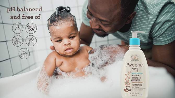 Aveeno Baby Daily Moisturizing 2-in-1 Wash &#38; Shampoo with Shea Butter &#38; Oat Extract - Coconut Scent - 12 fl oz, 2 of 9, play video