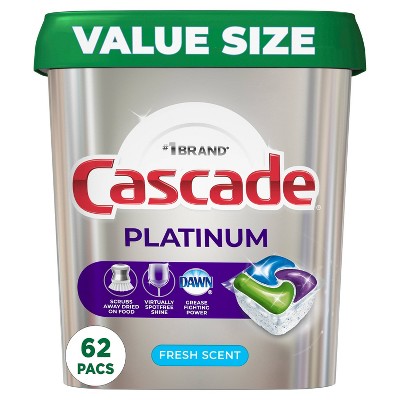 Cascade Platinum ActionPacs Dishwasher Detergent - Fresh - 62ct