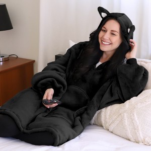 Catalonia Woman Cute Animal Prints Fleece Blanket Hoodie Sweatshirt, Oversized Wearable Blanket for Adults and Teen, Christmas Cozy Gift Woman Wife - 1 of 4