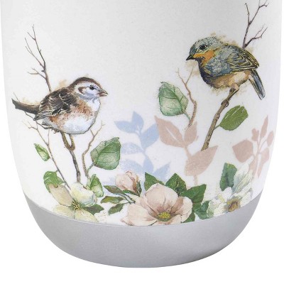 Ivory and Silver Resin Wastebasket with Bird Design