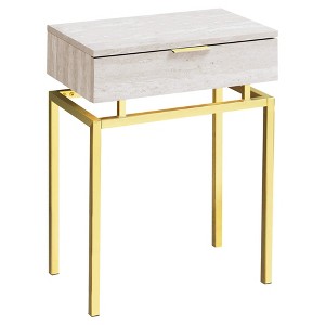 Monarch Specialties Accent Table Side End Nightstand Lamp Storage Drawer Living Room Bedroom Metal Laminate Beige Marble Look Gold Contemporary Modern - 1 of 4