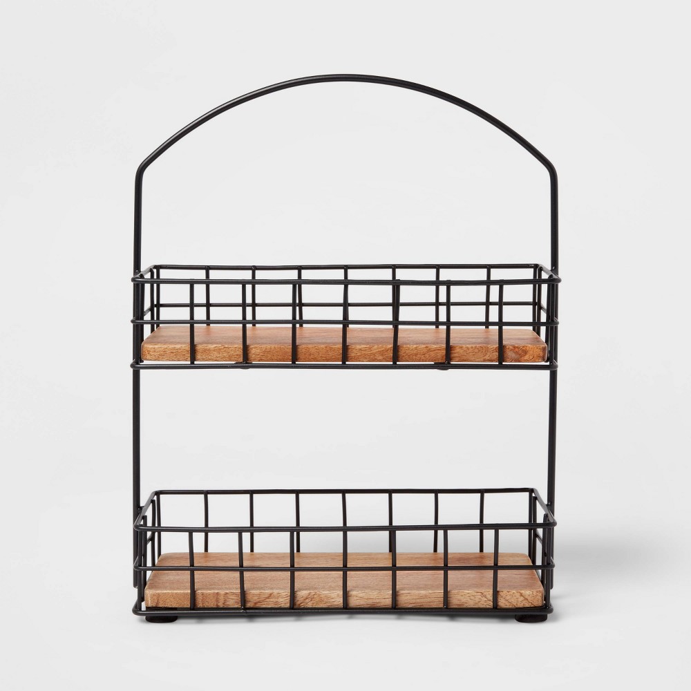 Iron and Mangowood 2-Tier Wire Spice Rack Black - Thresholdâ„¢