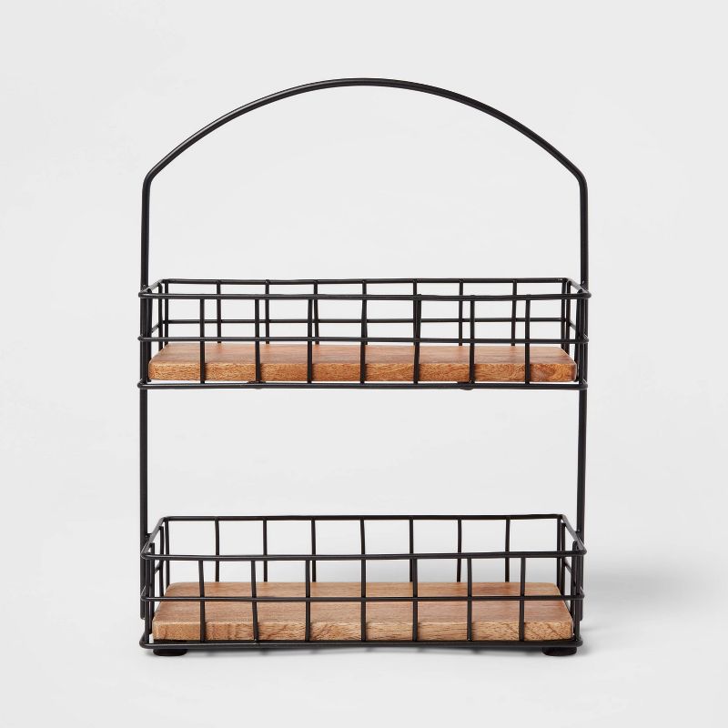 Iron and Mangowood 2-Tier Wire Spice Rack Black - Threshold&#8482;, 1 of 9