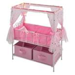 Badger Basket Starlights Metal Doll Crib with Canopy Bedding Storage and LED Lights - Pink/White/Stars