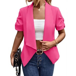 Womens Ruched Sleeve Blazer Jackets Open Front Short Sleeve Notched Blazer for Business Office Blazer for Work Summer Formal Suits - 1 of 4