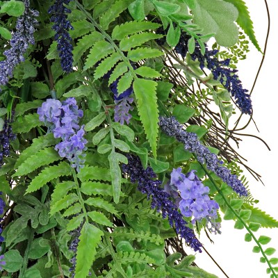 30" Green and Purple Plastic Fern and Astilbe Teardrop Swag