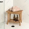JONATHAN Y Tucker 22.1" Traditional Classic Slatted Solid Acacia Wood Indoor/Outdoor Shower Bench with Shelf and Handle - 2 of 4