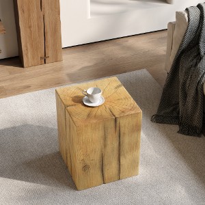 Lyngins Wood-Look Square-Column End Table, Indoor/Outdoor Side Table for Living Room, Bedroom Nightstand, MGO Patio End Table - 1 of 4