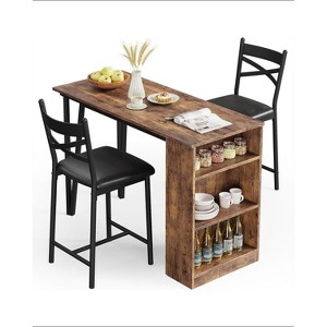 Bar Table and Chairs Set, 3 Piece Bar Table Set with Flip Top Extension and Storage Shelves, Suitable for Small Space Kitchen Apartment - 1 of 4