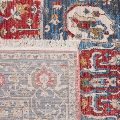 Vintage Red and Blue Floral Synthetic Runner Rug