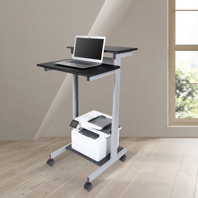 Adjustable Height Silver Frame Black Top Standing Desk