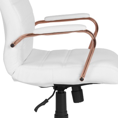 White LeatherSoft High Back Executive Swivel Chair with Rose Gold Metal Frame