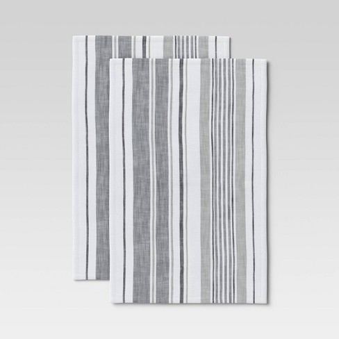 2pk Cotton Striped Terry Kitchen Towels Gray - Threshold™