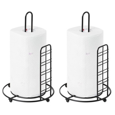 Basicwise Round Single Roll Sturdy Black Iron Towel Paper Holder Stand Roll Dispenser, Countertop Portable Stand for Kitchen, Dining Room, and Office