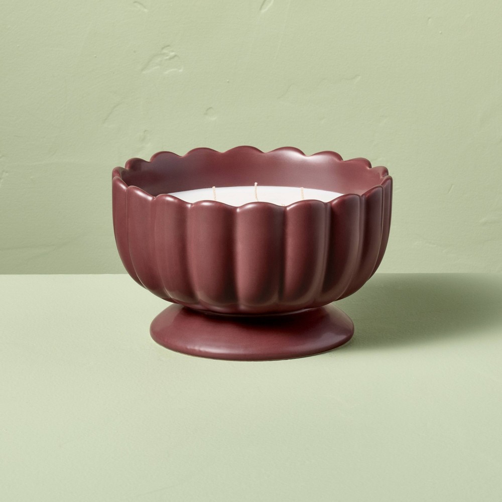 5 Wick Footed Ceramic Scalloped Rim Black Oak and Persimmon Jar Candle 34oz - Hearth & Hand™ with Magnolia