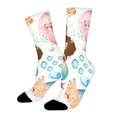 Mermaid Women Printed Crew Socks Funny Funky Socks Soft Polyester Novelty Gifts for Artists Men