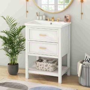 SpassWay 24"L White Modern Bathroom Vanity with Top Sink 2 Drawers - 1 of 4