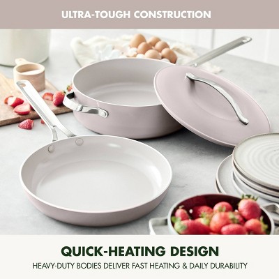 Pink Ceramic Nonstick Aluminum Fry Pan Set with Lid, 3-Piece