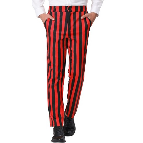 Lars Amadeus Men's Striped Casual Color Block Pants Red Black 28