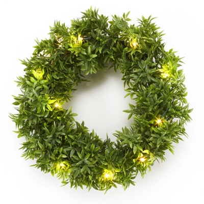 Lakeside Artificial 17" Lighted Boxwood Wreath with Battery Power Unit