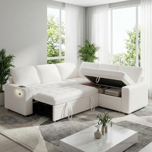 Dyonery 5-Seat Modular Sectional Sofa Bed for Small Spaces, L-Shaped Couch with Pull Out Bed, Storage, USB Ports & Recliner - 1 of 4