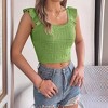 Women's 2025 Summer Tank Tops Square Neck Ruffle Strap Sleeveless Cropped Ribbed Knit Shirts - 4 of 4