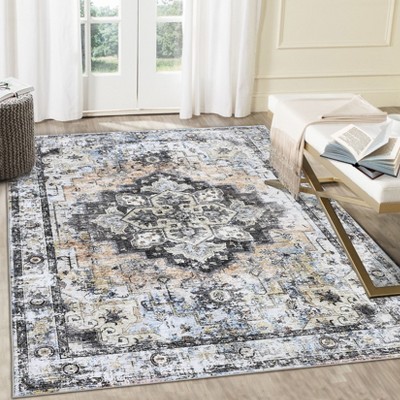 Washable Boho Area Rugs for Living Room Bedroom Vintage Medallion Rug Non Slip Low Pile Carpet