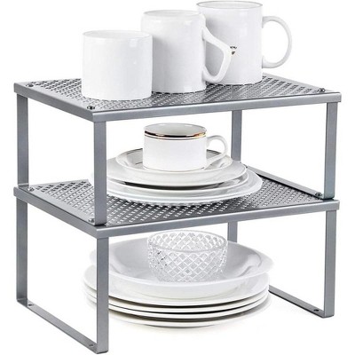 SONGMICS Cabinet Shelf Organizers, Shelf Organizer, Countertop Organizer, Shelf Riser, Stackable, Expandable, Set of 2 Metal Kitchen Counter Shelves