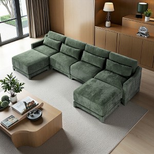 141.7" Chenille U-Shaped Ergonomic Sectional Sofa with Lumbar Pillows & 2 Ottomans - 1 of 4
